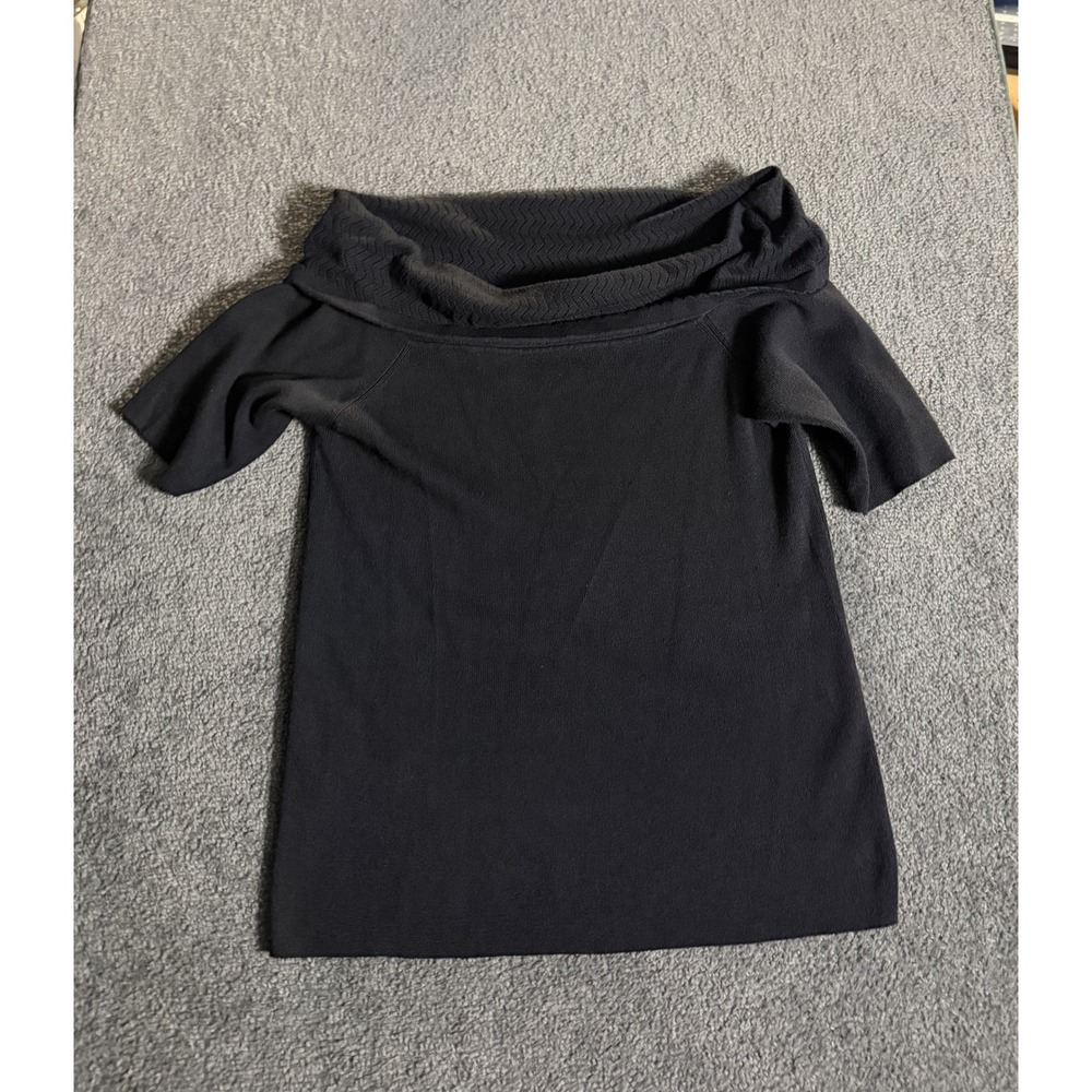 Roz & Ali Black Off the Shoulder Short Sleeve Knit Top XL Textured Collar